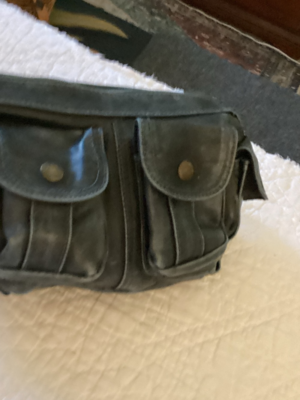 Compact Mini Shoulder Bag mottled denim blue. Vegan leather